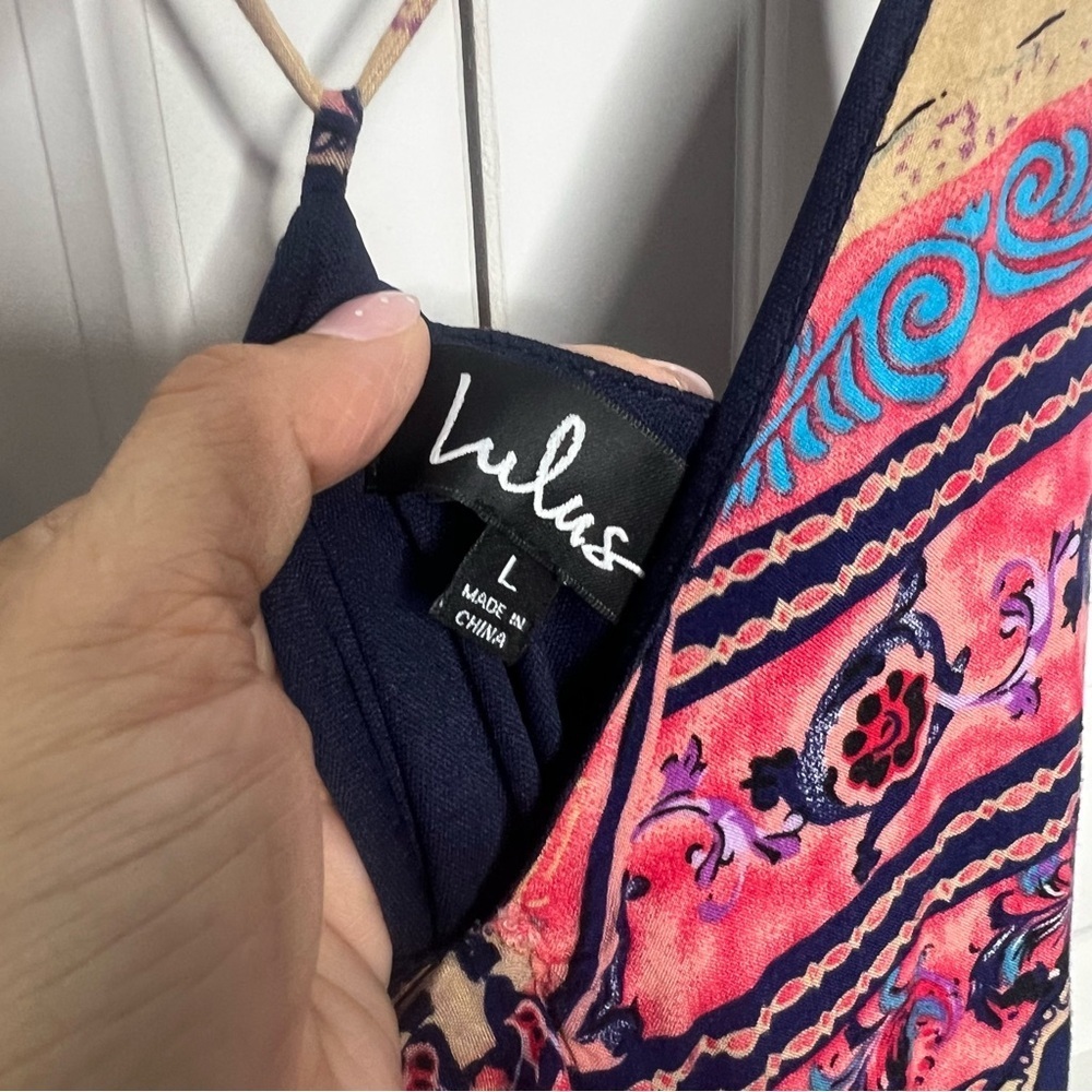 Lulu’s Boho Maxi Dress | Size L | Strappy Back | Vibrant Print - Picture 5 of 6